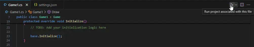 play button in the editor