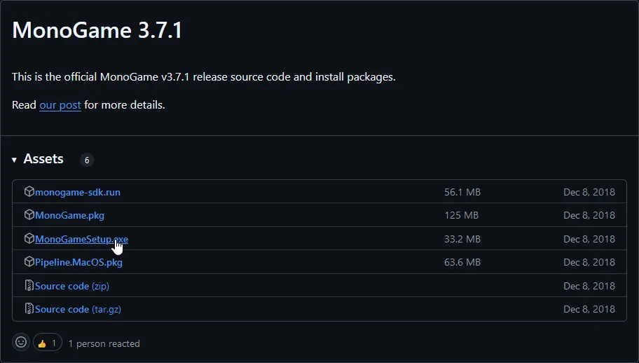 monogame installer download page