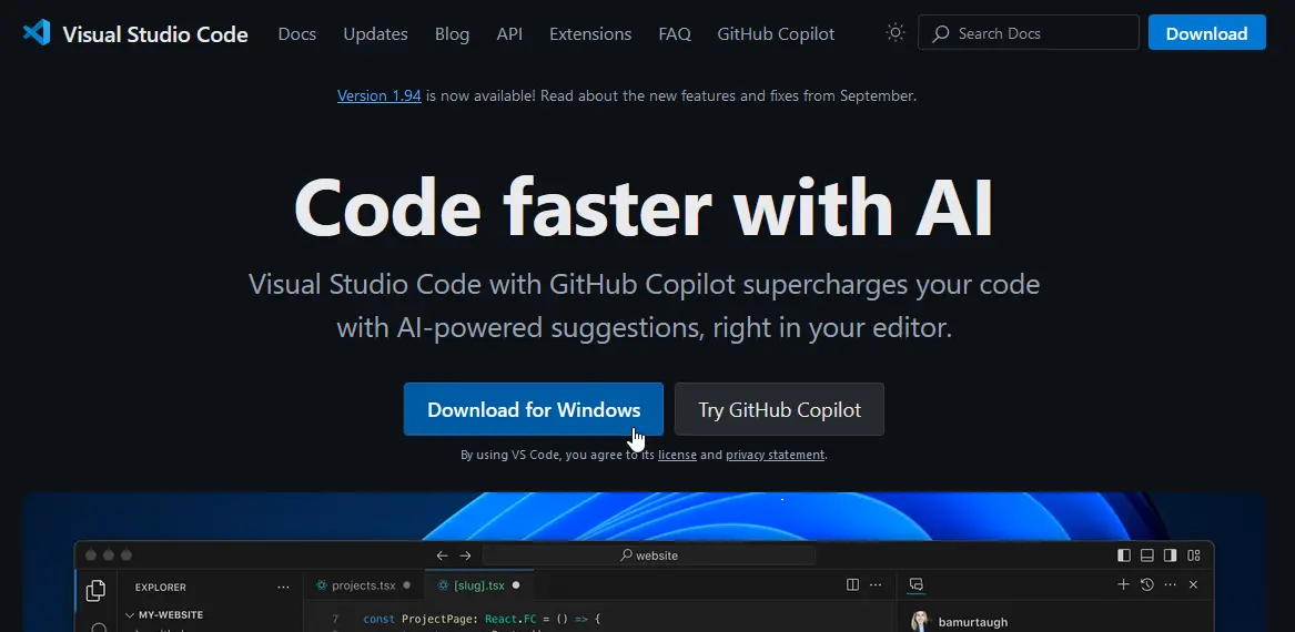 vscode download page