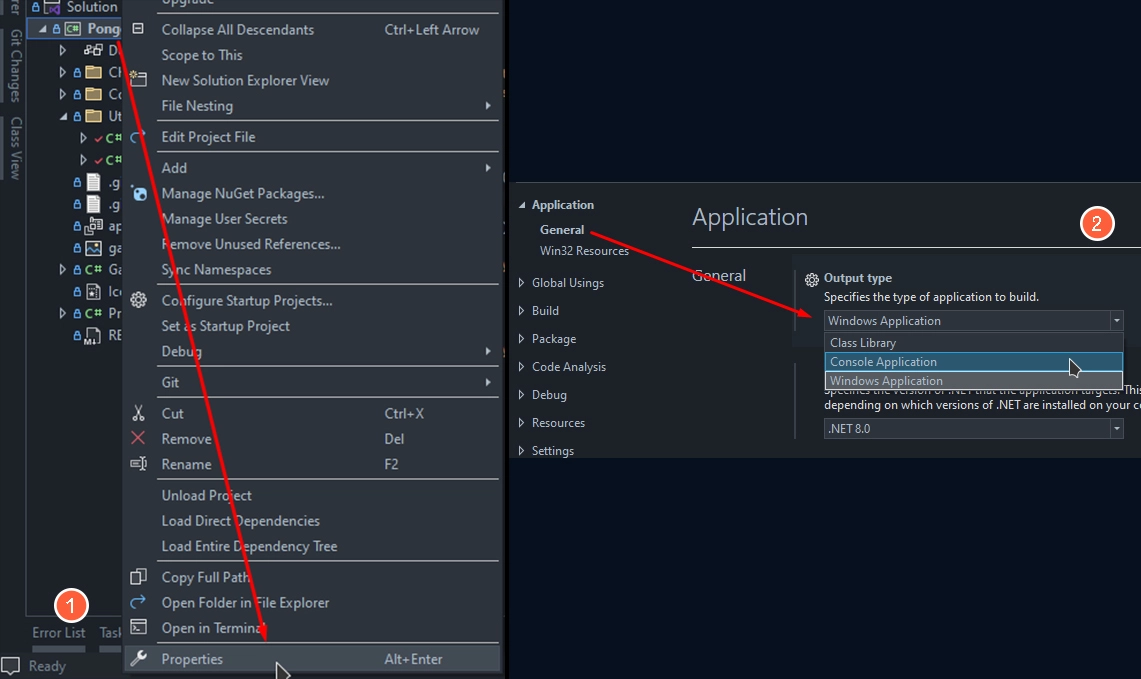 enabling the console on vs