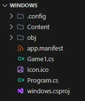 what is the file structure like in the modern template with directx